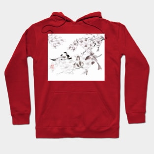 Koi carp with watercolour sakura sumi-e in shades of gray Hoodie